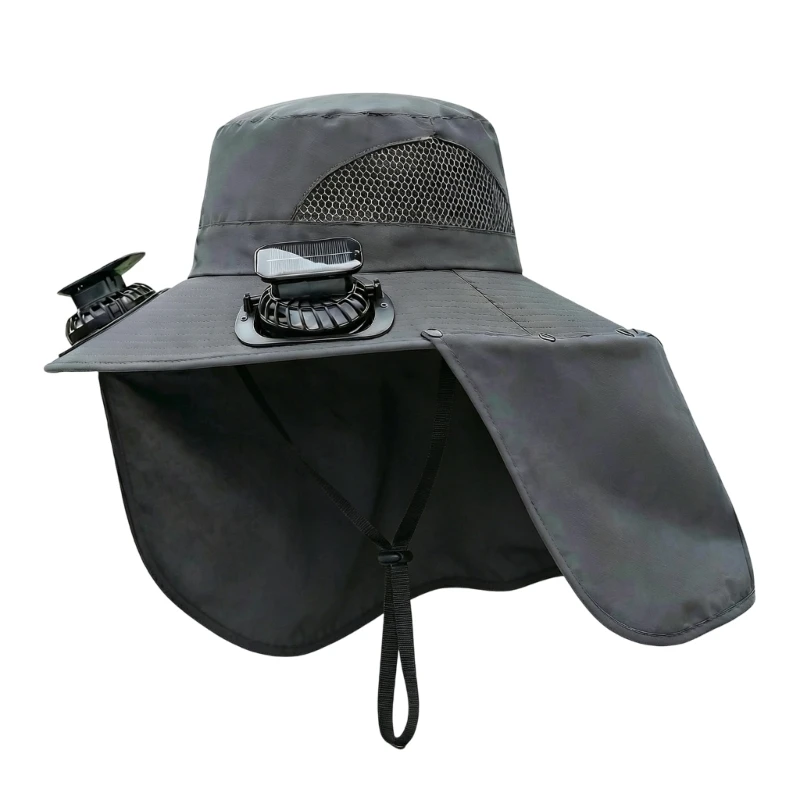 DXAE Solar Powered Cooling Hat with Extended Neck Flap, Broad Sun Shade, Three Speeds, Outdoor Use for Hiking Camping