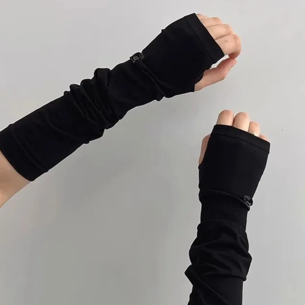 長袖グローブゴシックパンクブラックアームカバースパンデックス弾性 Y2K PU リストバンドクールヒップホップロングカフ保護屋外