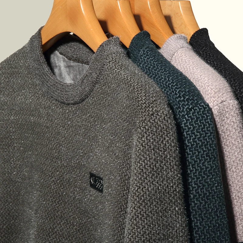 

Зима 2025 года, новый флисовый теплый свитер с круглым вырезом, мужской интегрированный флисовый свитер с толстой вышивкой, повседневный новый базовый свитер