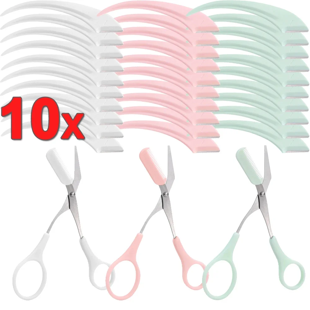 1-10 stücke Meniskus Augenbraue Klinge Set Frauen Augenbraue Schere mit Kamm Edelstahl Make-Up Werkzeuge Mini Klinge Stirn trimmer Schaber