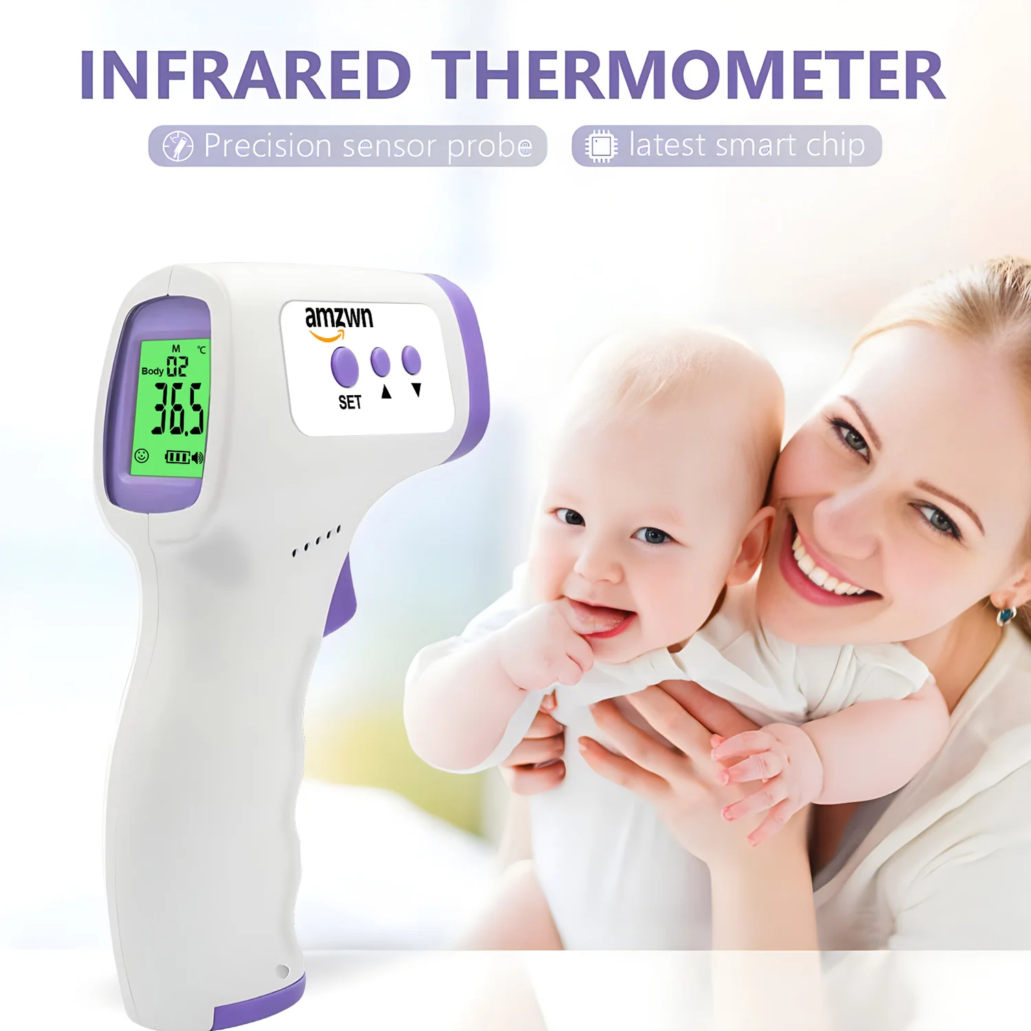 AMZWN Forehead Digital Thermometer Non Contact Infrared Medical Thermometer Body Temperature Fever Measure Tool for Baby Adults