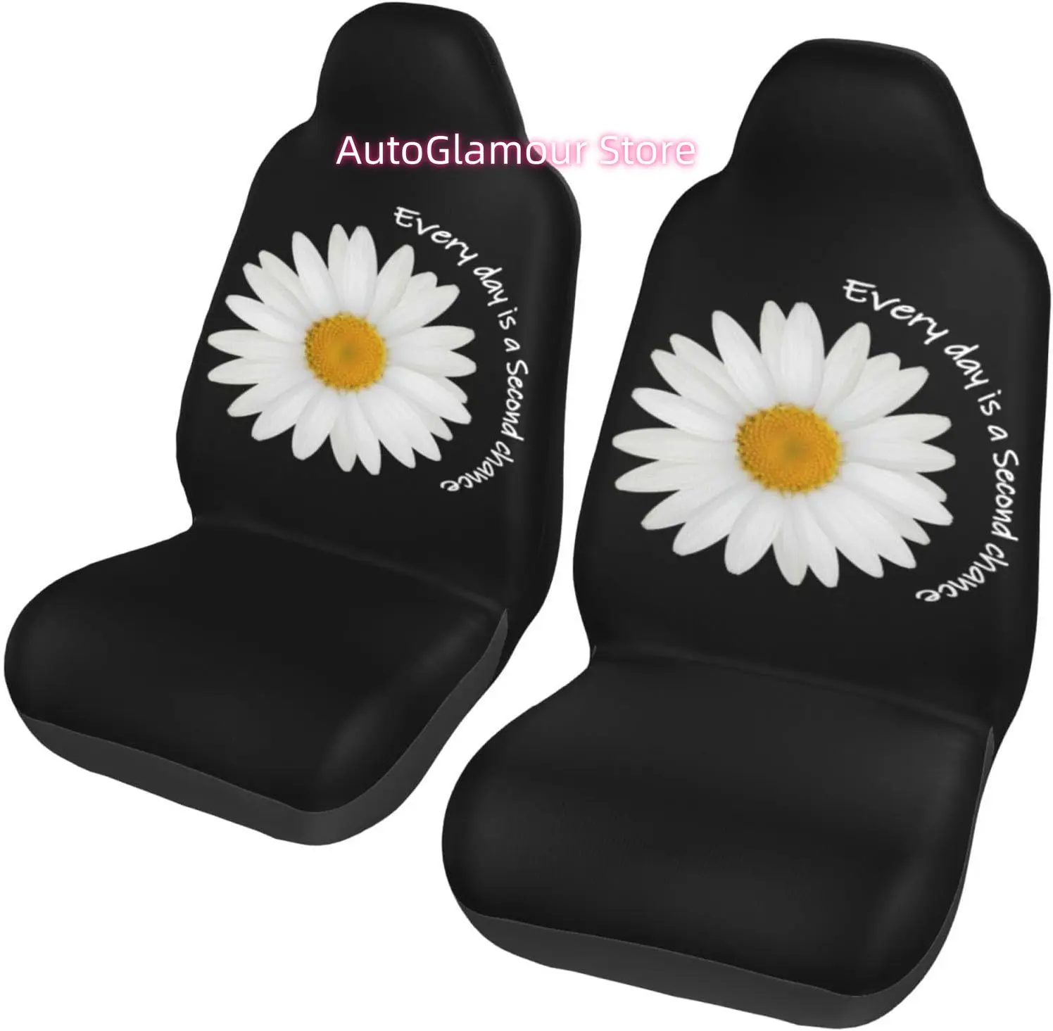 White Daisy Floral Car Seat Covers Set of 2, Non-Slip Front Car Seats Covers Funny Bucket Seat Protectors Universal for Suvs,Tru