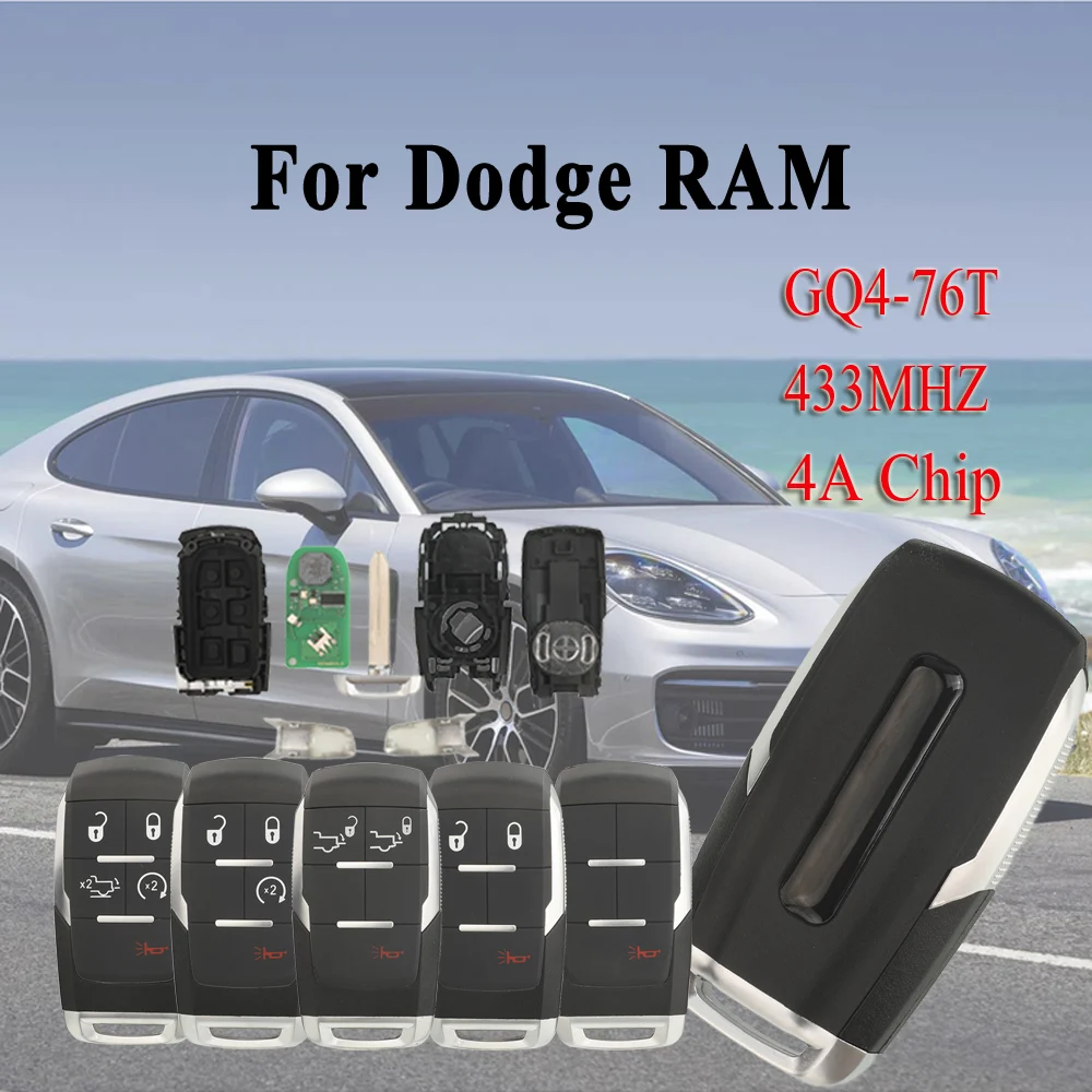 

Jingyuqin автомобильный ключ с дистанционным управлением для Dodge RAM, FCCID: GQ4-76T, ID4aChip, 433 МГц 1/3/4/5 кнопок, пульт дистанционного управления для смарт-карты
