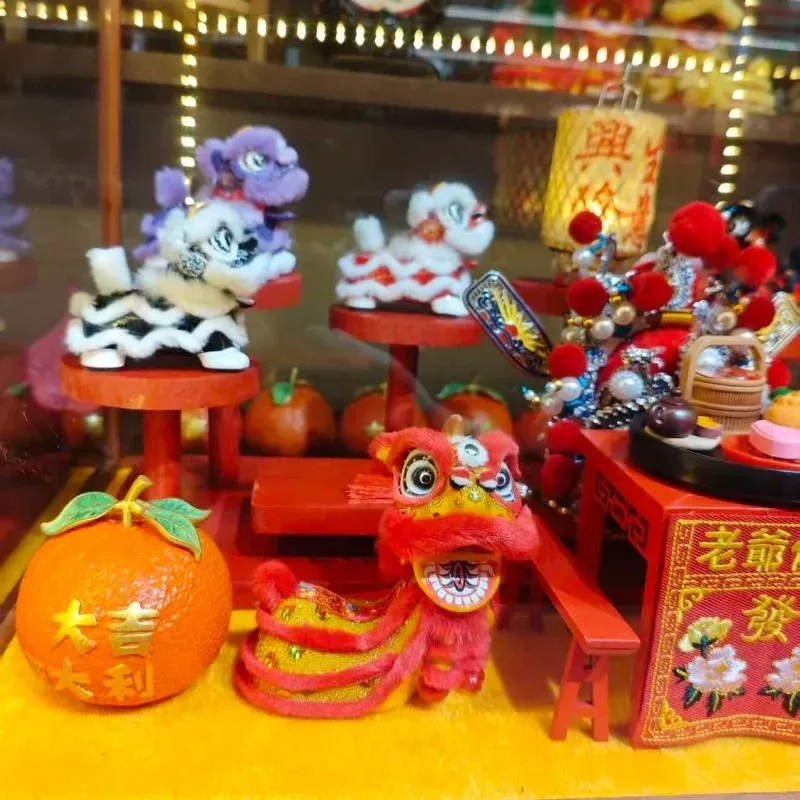 Lion dance ornament, business solid wood glass frame, opening house move to attract wealth