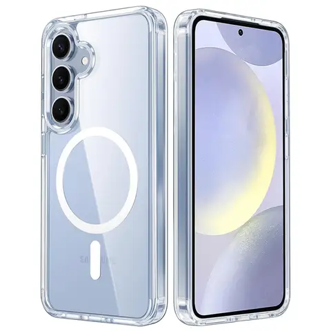 Magsafe Samsung S25 S23 S24 Plus S22 Ultra S21 FE S24fe S25Ultra S25 + 충격 방지 Macsafe 커버 용 투명 크리스탈 마그네틱 케이스