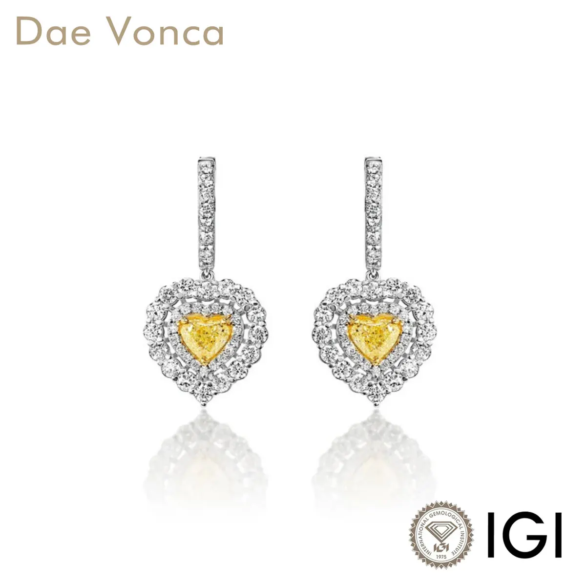 

Серьги PT950/14K/18K из белого и желтого золота с двойным ореолом, выращенные в лаборатории сердца из желтого бриллианта с зубцами из желтого золота с круглой головкой