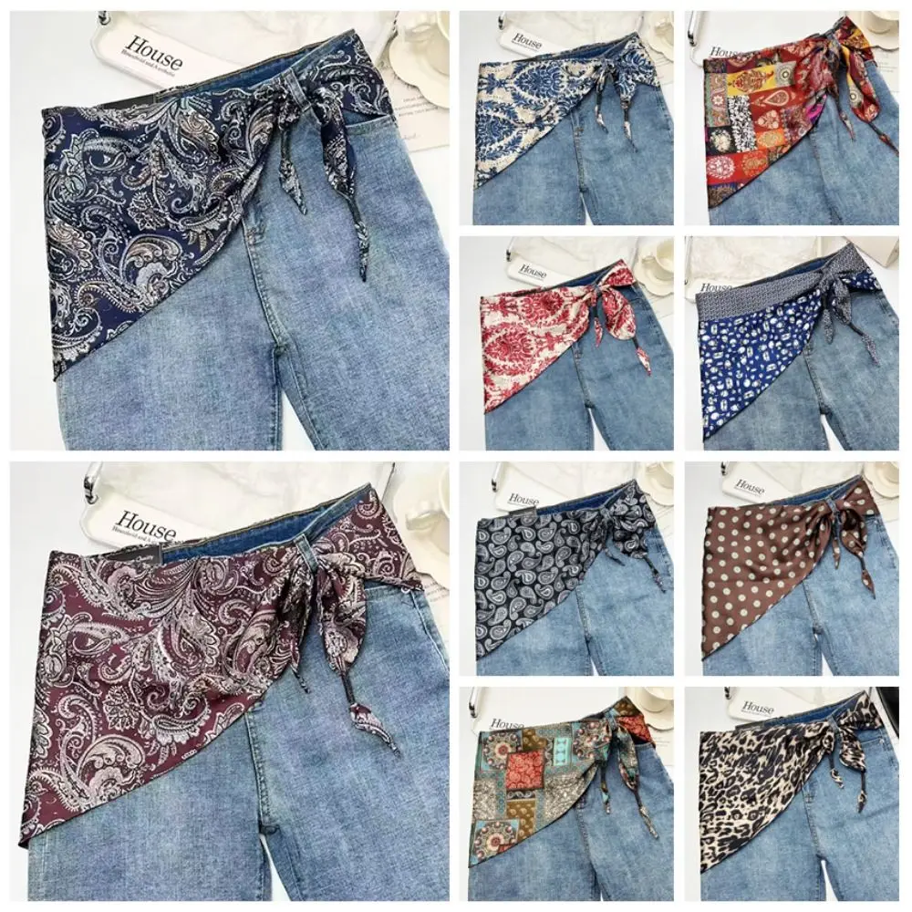 

Retro Imitation Silk Cashew Floral Silk Scarf Literary Style Versatile Accessory Women's Waist Scarf Shirt Extender Jeans Waist