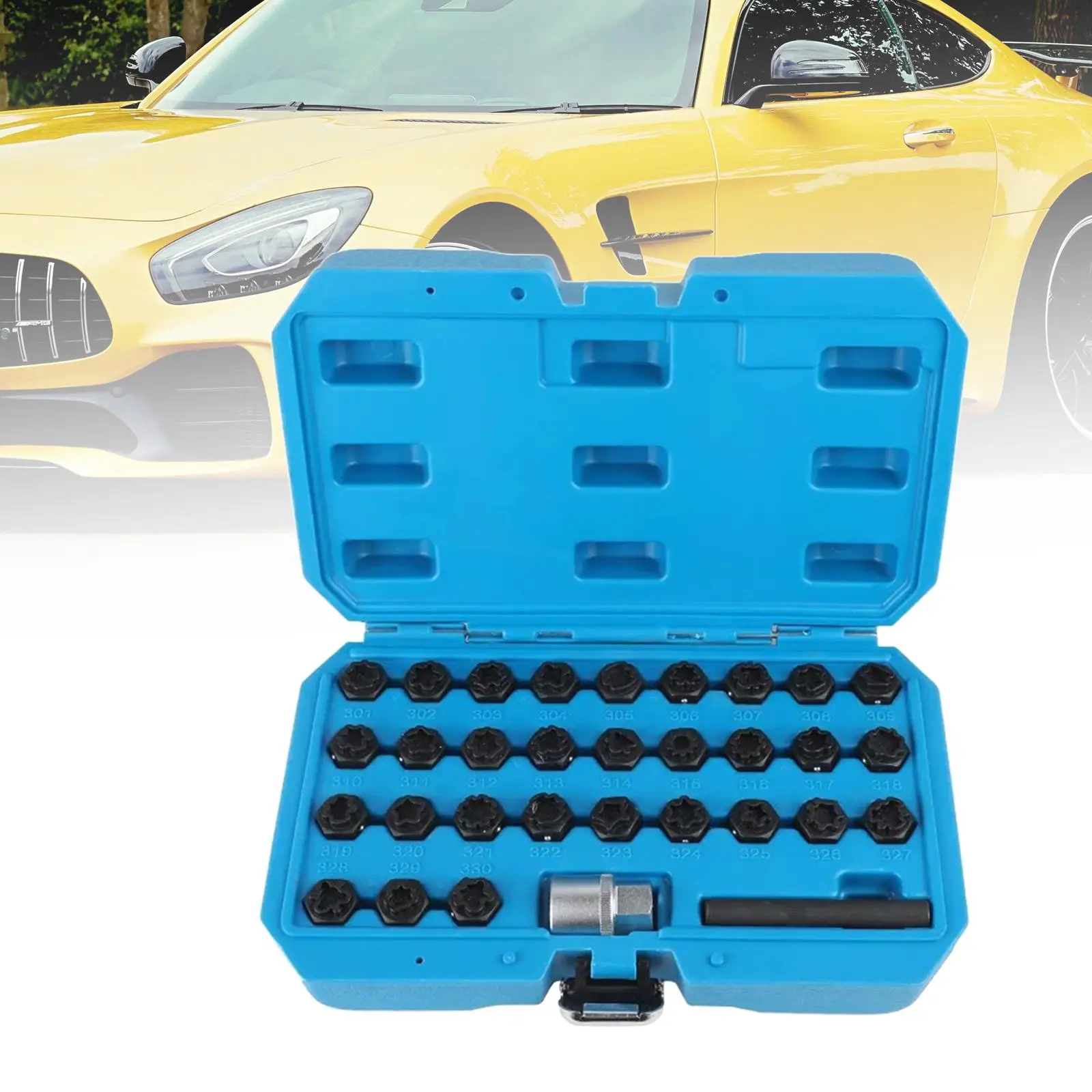 

32Pcs Wheel Lock Nut Removal Kit Installation Tool Screw Remover 30Pcs Key Adapters for Mercedes-benz Accessory with Carry Case