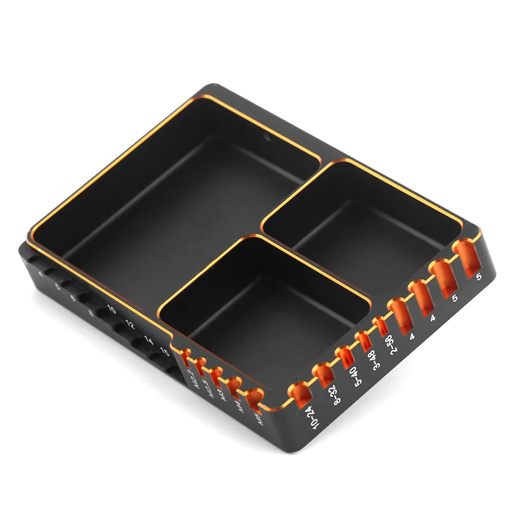 Multifunctionele schroefbakmoerpakking Opslaggereedschap Aluminiumlegering Schroeflengte Maat Meetplaat voor RC Auto Boot Vliegtuig