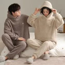 Conjuntos De Pijama Matching Couple Pajamas Flannel Winter Sleeping Stretch Pyjama Cute Dress Nightwear For Woman Sexy Big Size