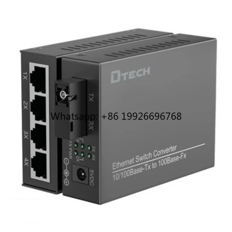 DTECH IOT9039 Single Mode Single Fiber SC to 4 RJ45 Fiber Optic 10/100M Media Converter Transceivers 20KM