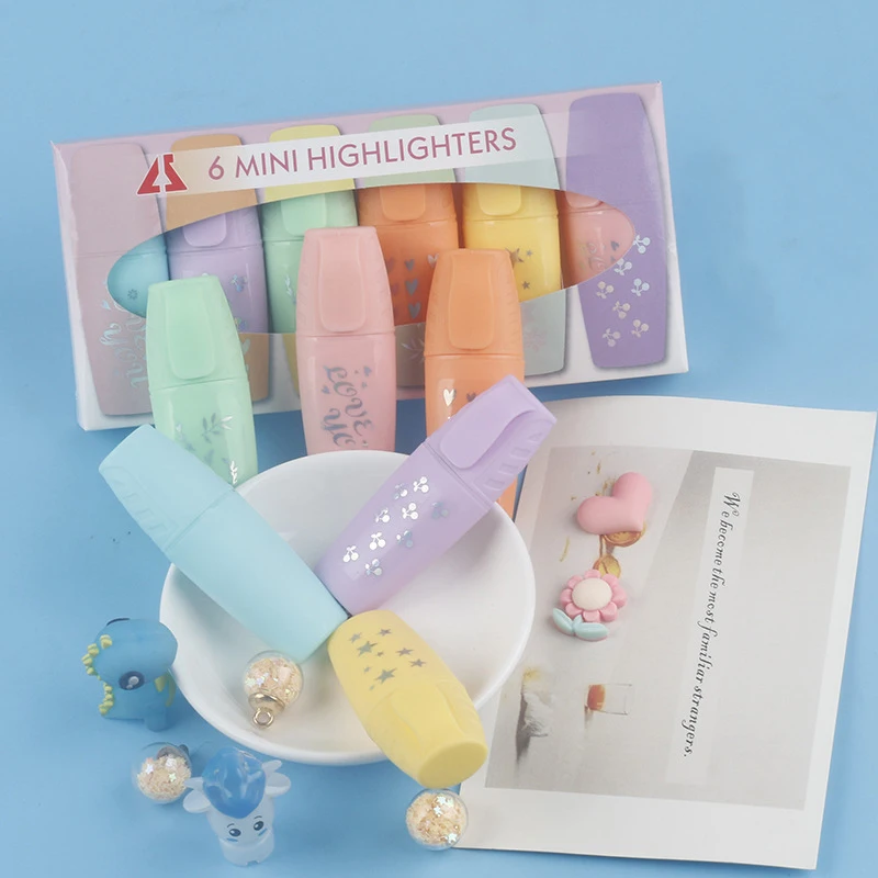 Ellen Brook 6 Pieces /Set Cute Kawaii Candy Color Highlighter Office School Supplies Gift