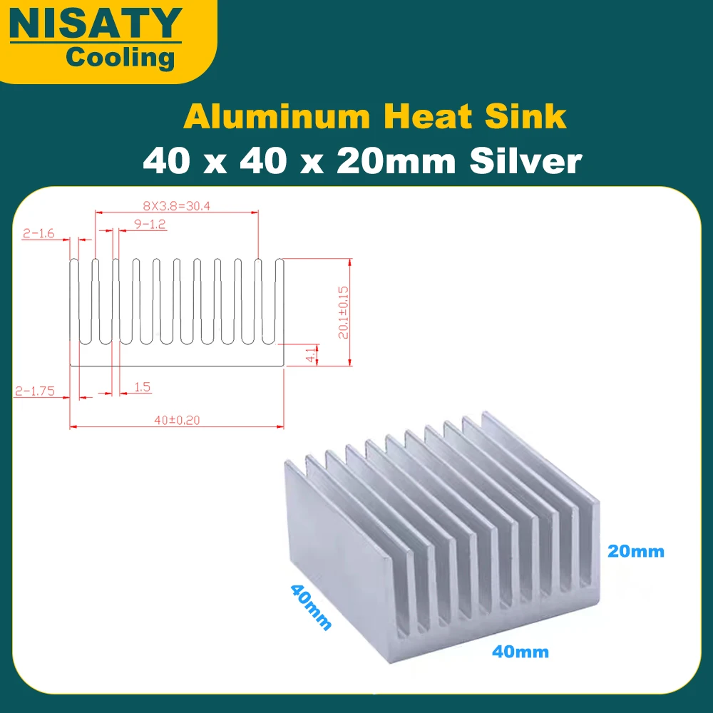 40/50/80/100/150 x 40x20mm Silver Aluminum Heat Sink Module DIY Cooler Fin for High Power Transistor Semiconductor Devices