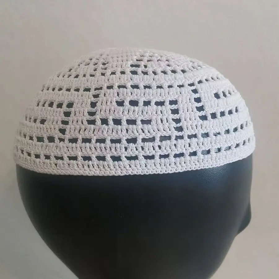 Free Shipping Muslim Caps For Men Colthing Crochet Knit Hat Turkey Kufi Islamic Kippah Jewish Turban White Cotton Mesh 0777