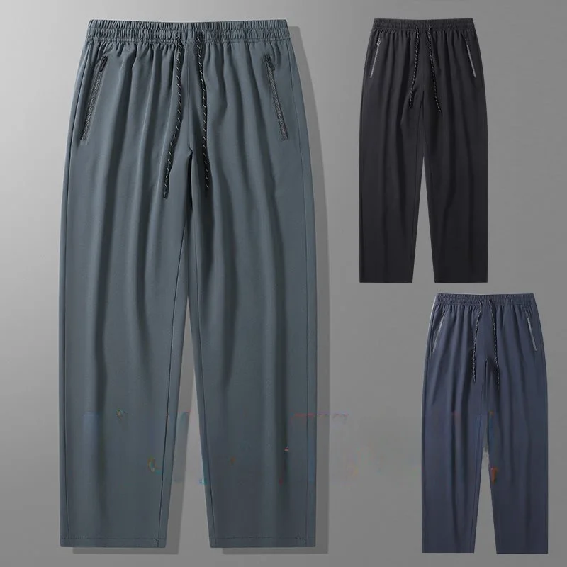 

plus Size Men's Casual Pants Qui Dry Loose Fit Spring Summer New Sle High Waist Straight Leg Khaki Color Faionable plus...