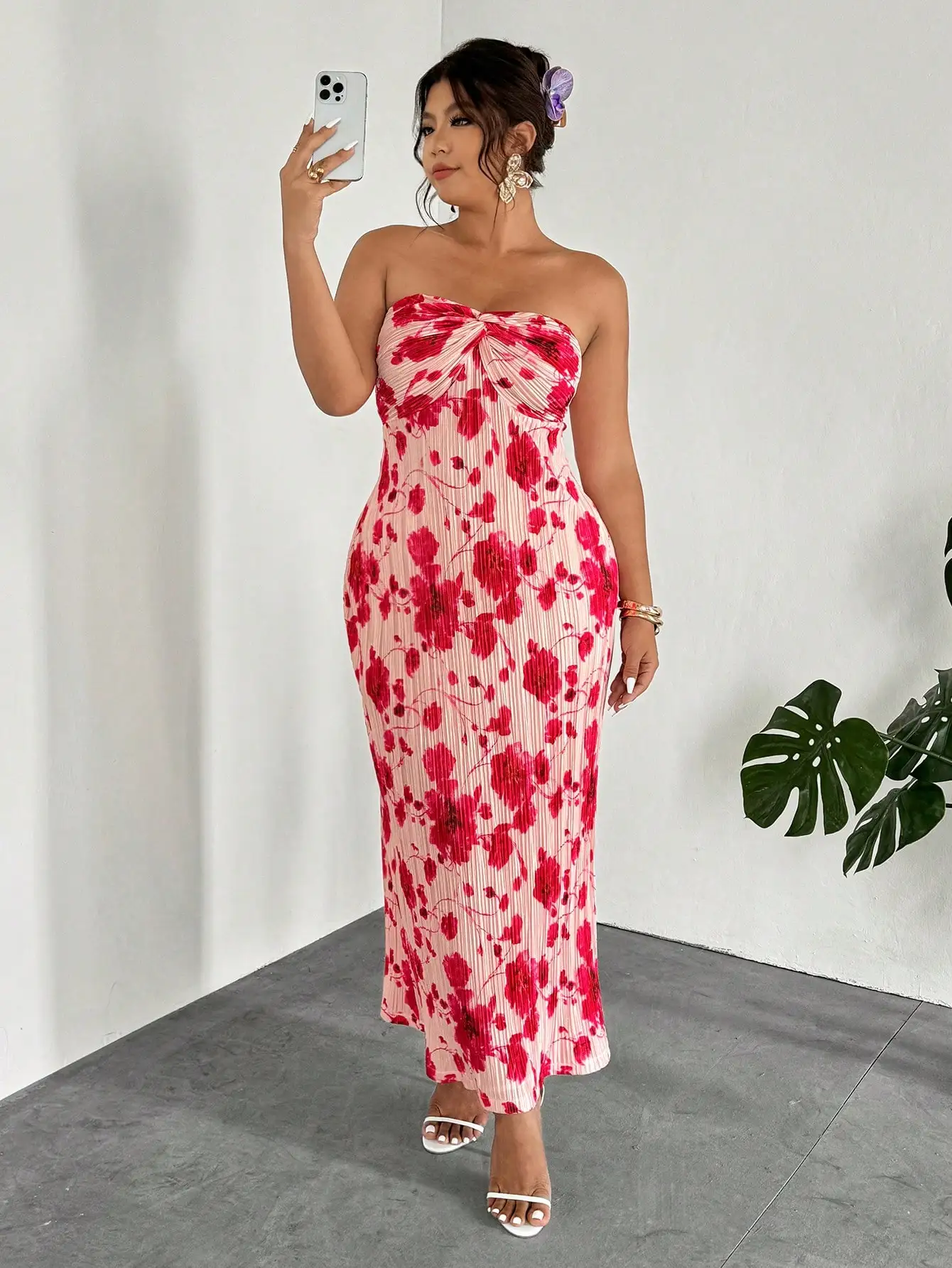 

Elegant Floral Pleated Maxi Dress For Women Summer Vacation Beach Wedding Guest