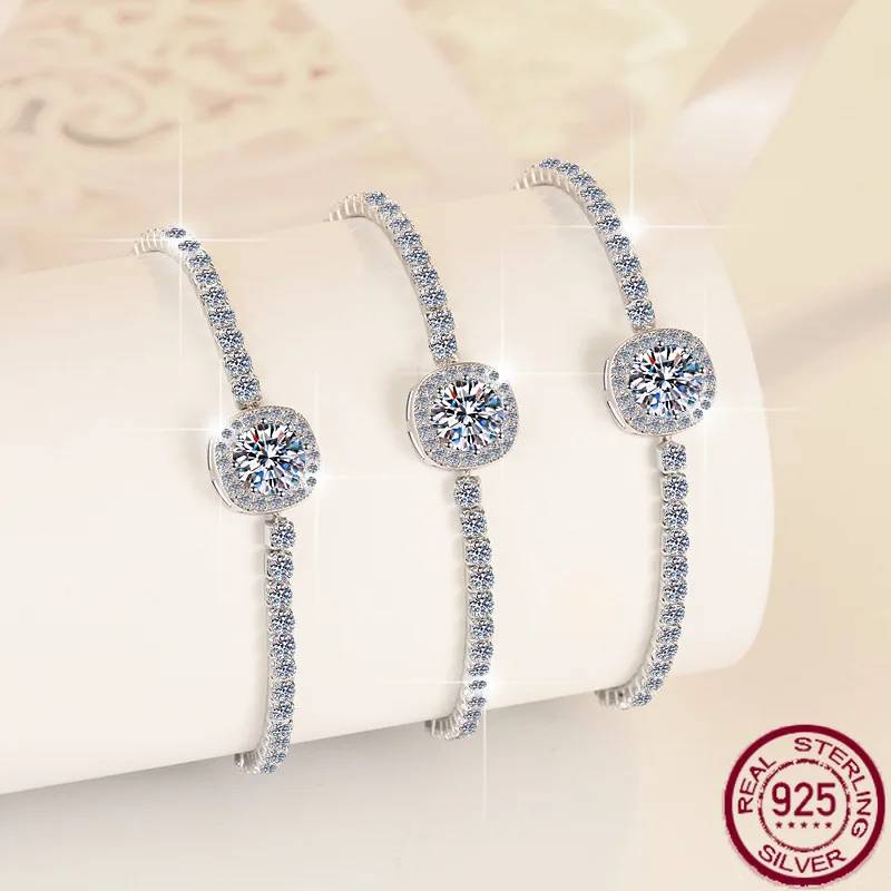 

New 1 carat moissanite bracelet fashion square bag high-end feeling S925 pure silver jewelry wedding jewelry