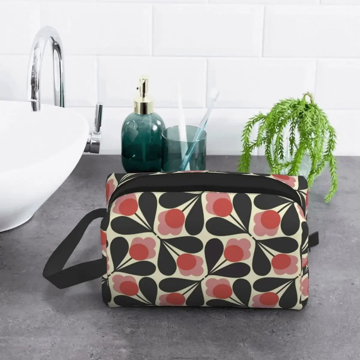 Bolsa de cosméticos de viaje con estampado de flores para mujer, organizador de maquillaje de tocador, estuche de almacenamiento de belleza para dama, Kit Dopp personalizado, fucsia, Orla Kiely