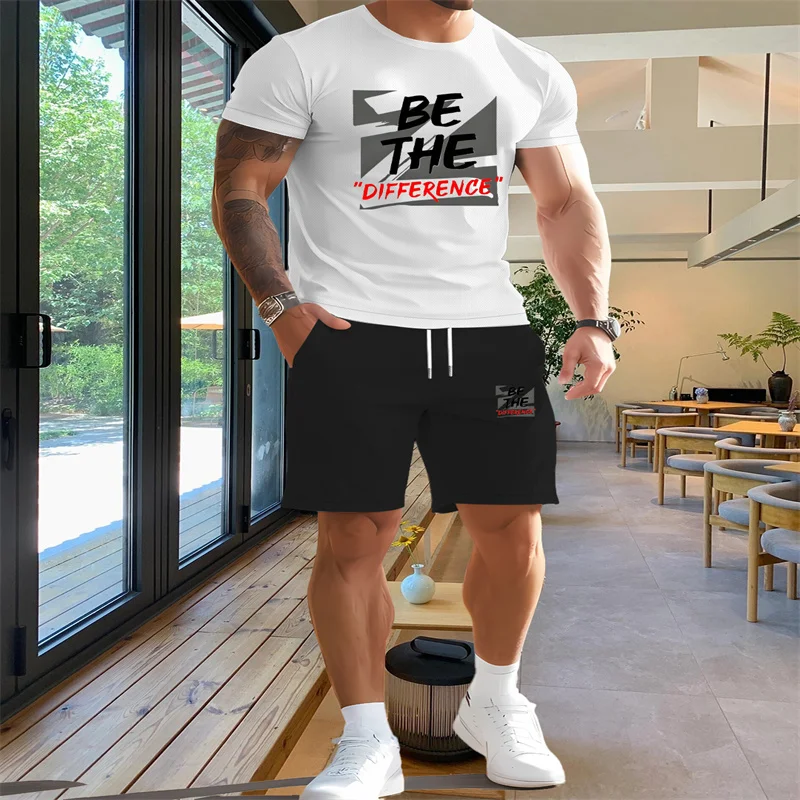 

Новые мужские летние шорты с короткими рукавами, модная спортивная одежда из двух предметов, повседневная спортивная одежда на открытом воздухе, мужская спортивная одежда, комплект из 2 предметов