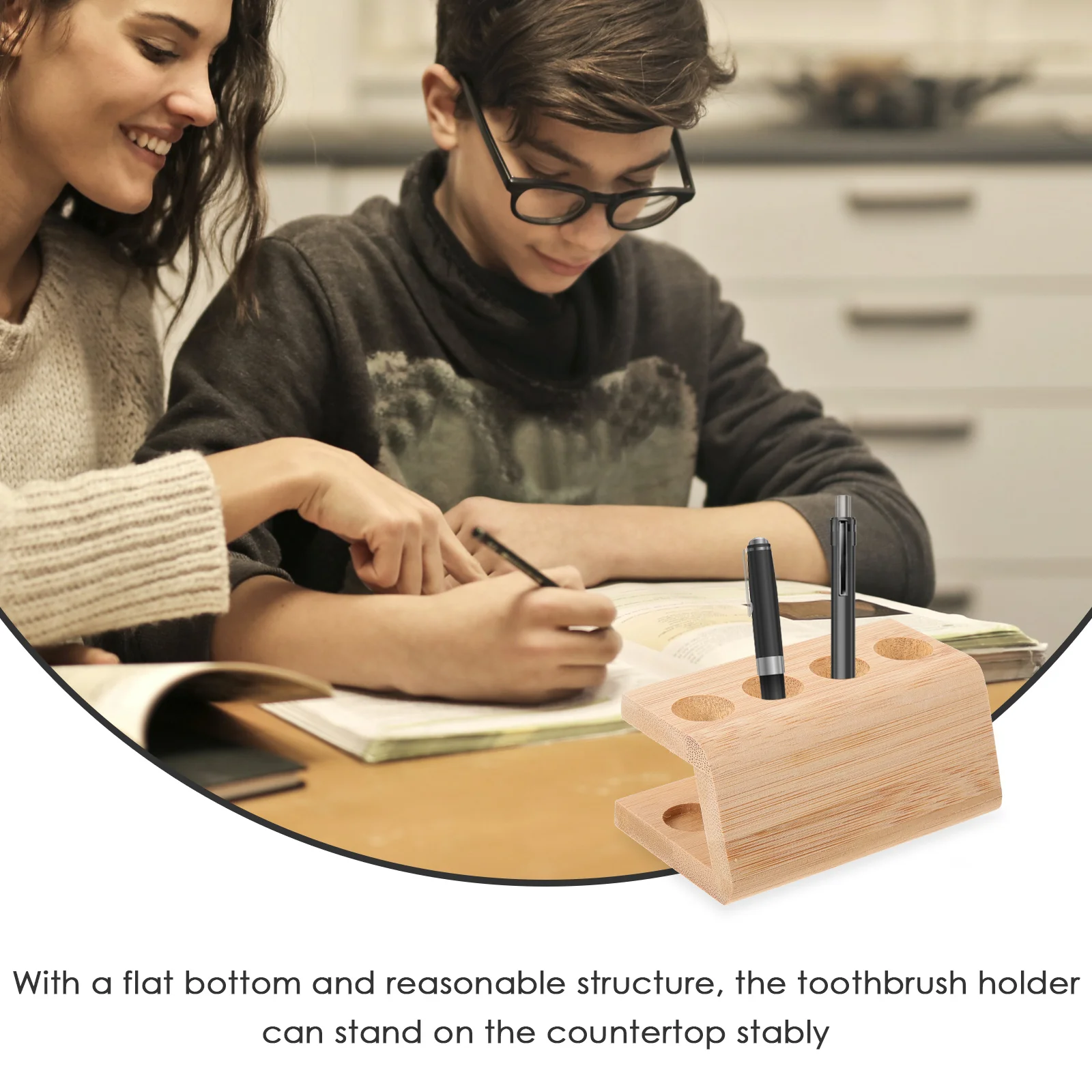 

4-Hole Bamboo Toothbrush Storage Stand Countertop Organizer for Bathroom Pens Pencils Makeup Brushes Multi-Purpose Desktop