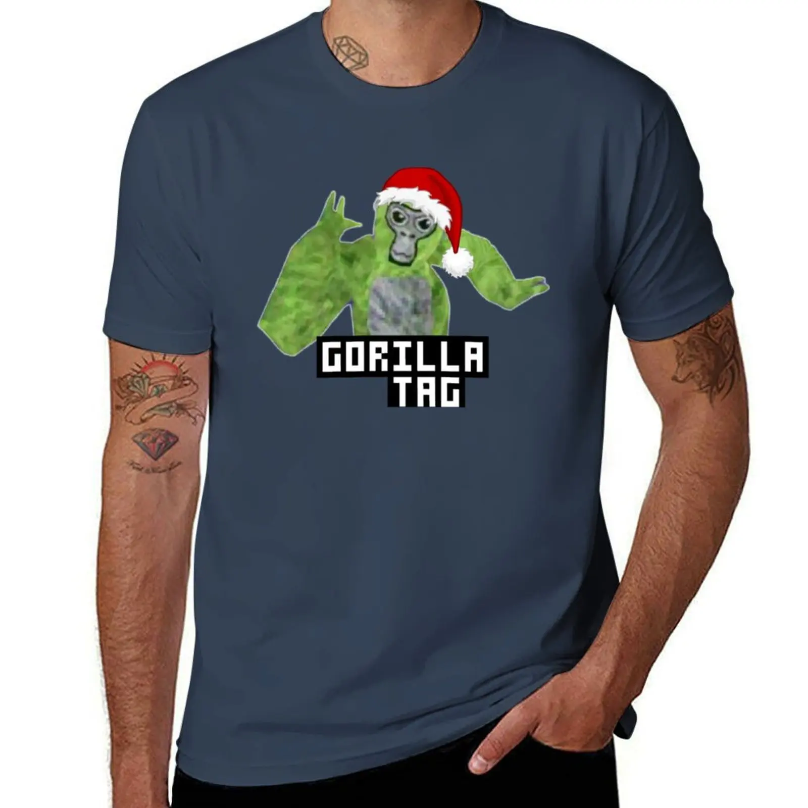 

Gorilla Tag Green Santa Hat Gorilla Shirt T-Shirt t shirt man plain funny t shirts dark humor T-Shirt