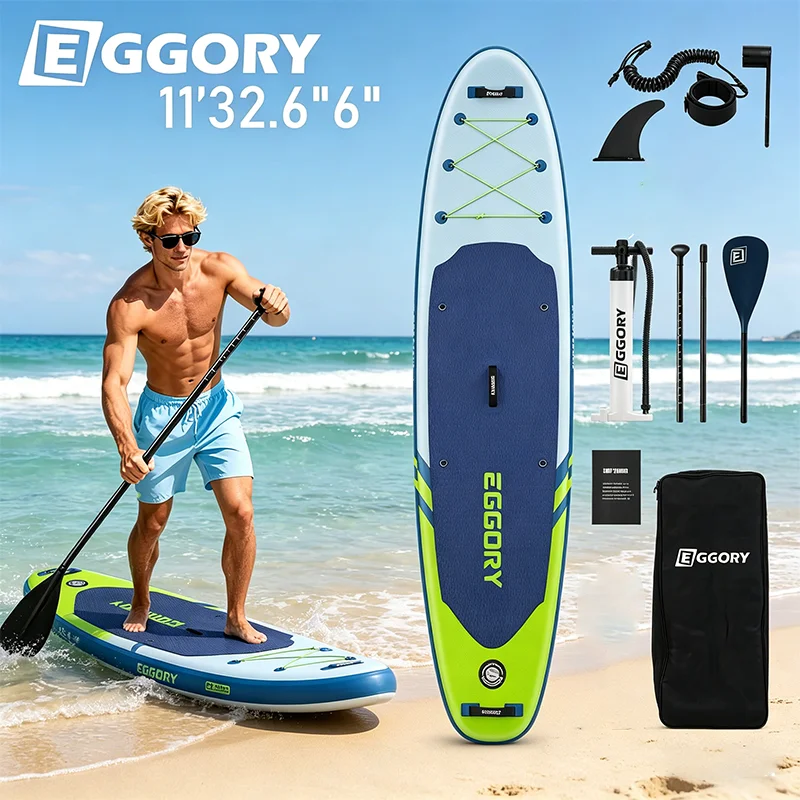 Tabla de paddle surf inflable de 11 pies x 32.6 pulgadas, kit SUP ancho y estable con mochila, accesorios premium, anillas en D y almacenamiento con bungee.