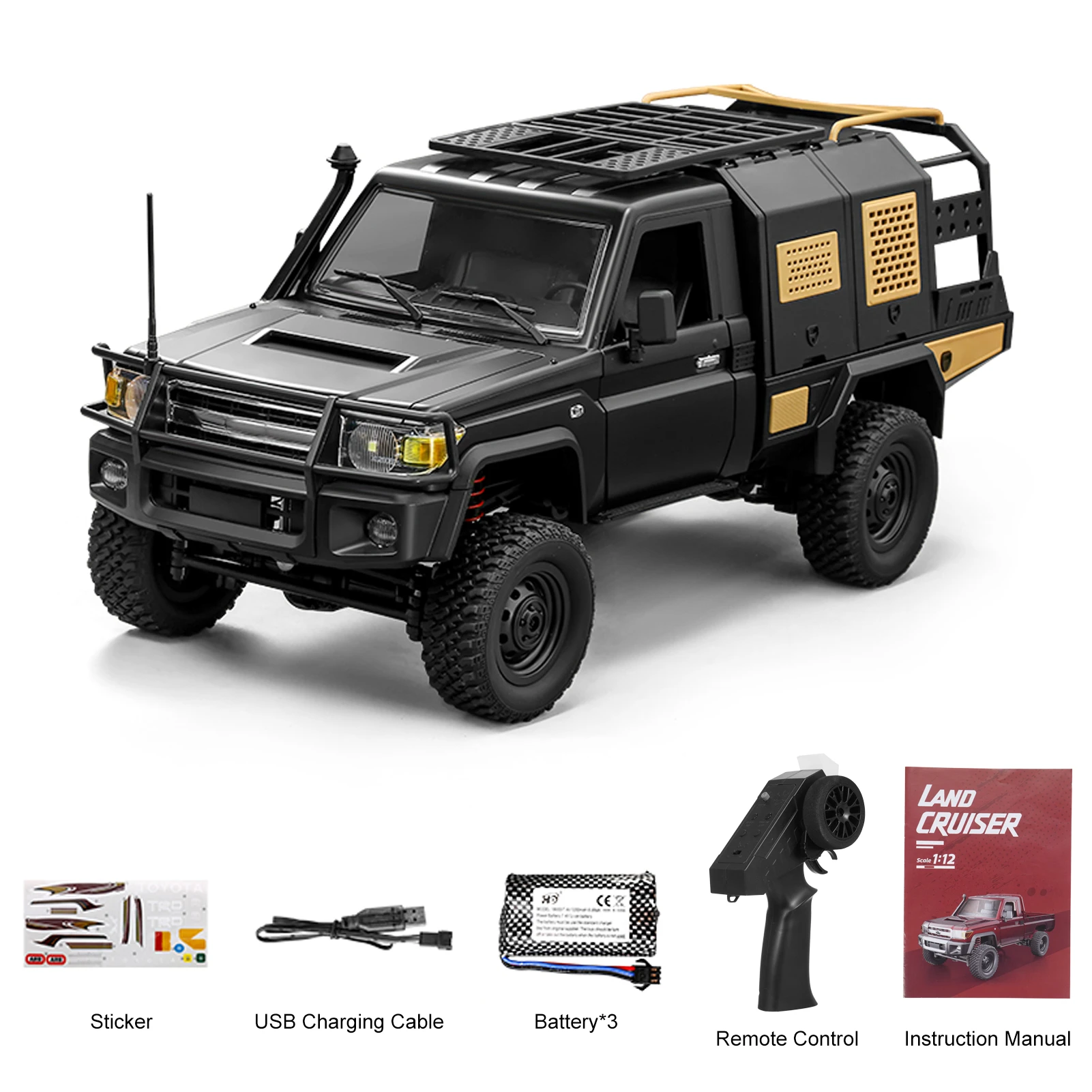 

Remote Control Car, 2.4GHz 4WD Off Road Vehicle with Lights and 3 Batteries, 1:12 Electric Pickup Truck for Adult Kid Boy