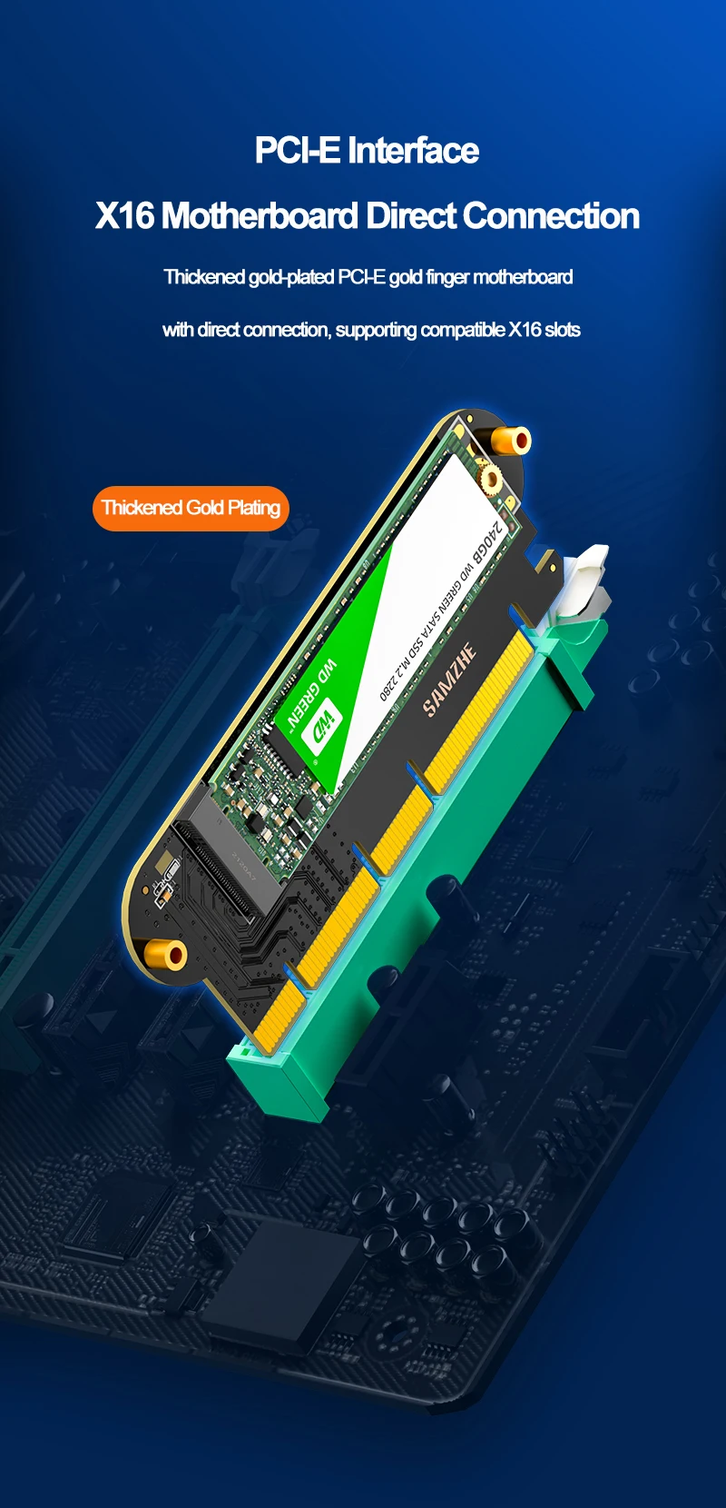 Samzhe m.2 nvme ssd ngff zu pcie x16 adapter m schlüssel schnitts telle karte unterstützung pci-e pci express 3,0 2230-2280 größe m.2 pcie adapter – Detail 2