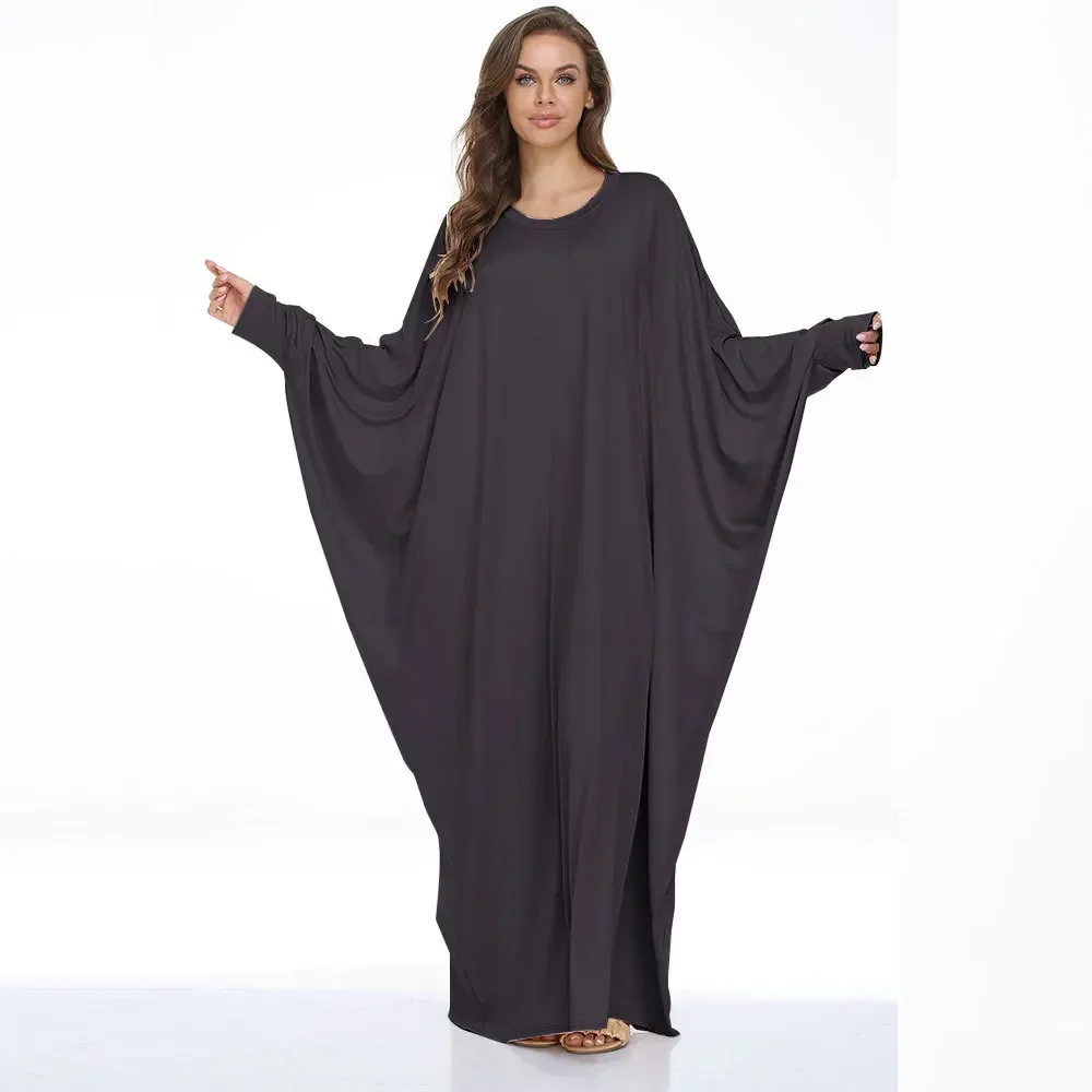 Vestuário muçulmano de oração Abaya para mulheres, jalabiya casual, veste solta, vestido grande manga morcego, Eid, islã, vestido maxi kaftan com gola redonda