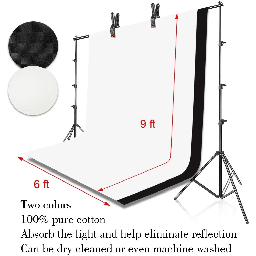 8.5x10ft Photography Backdrop Kit with 400W 5500K Daylight Umbrella Continuous Lighting Set, Black & White Backgrounds