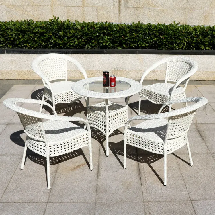 White Rattan Garden Furniture Outdoor Dining Chair set