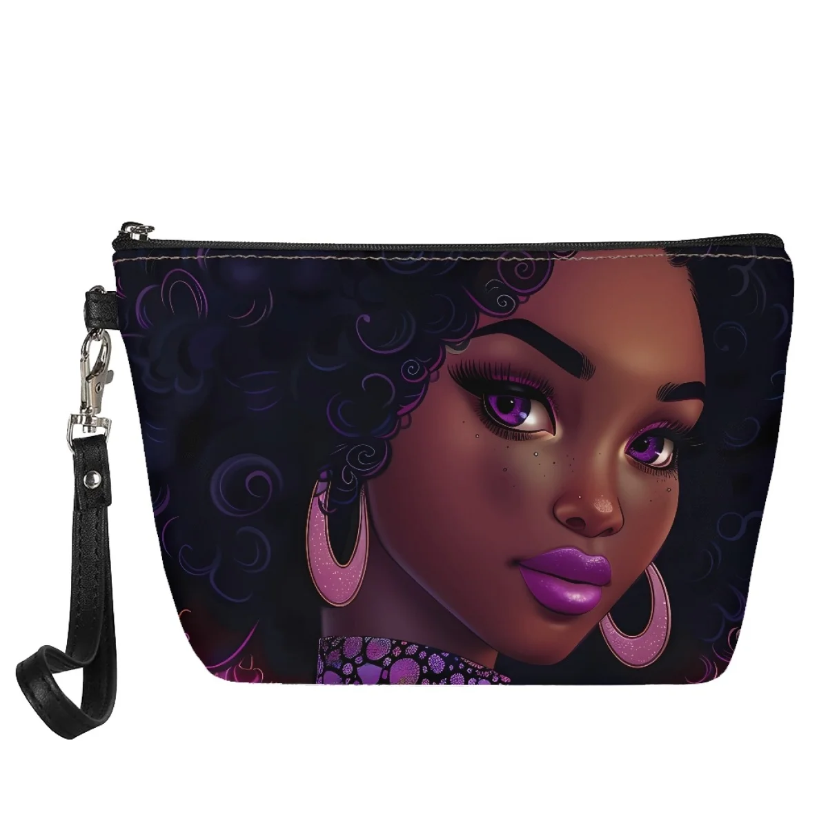 Cosmetic Bag Women Print on Demand African Girls Print Leather Travel Storage Wallets Afro Girl Makeup Pouch Drop Shipping 2024