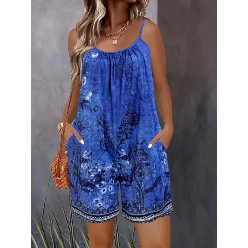 

Women's Strappy Summer jumpsuit,Simple Sleeveless Floral jumpsuit , Beach V-Neck Dress for summer clothes,Casual summer outfits