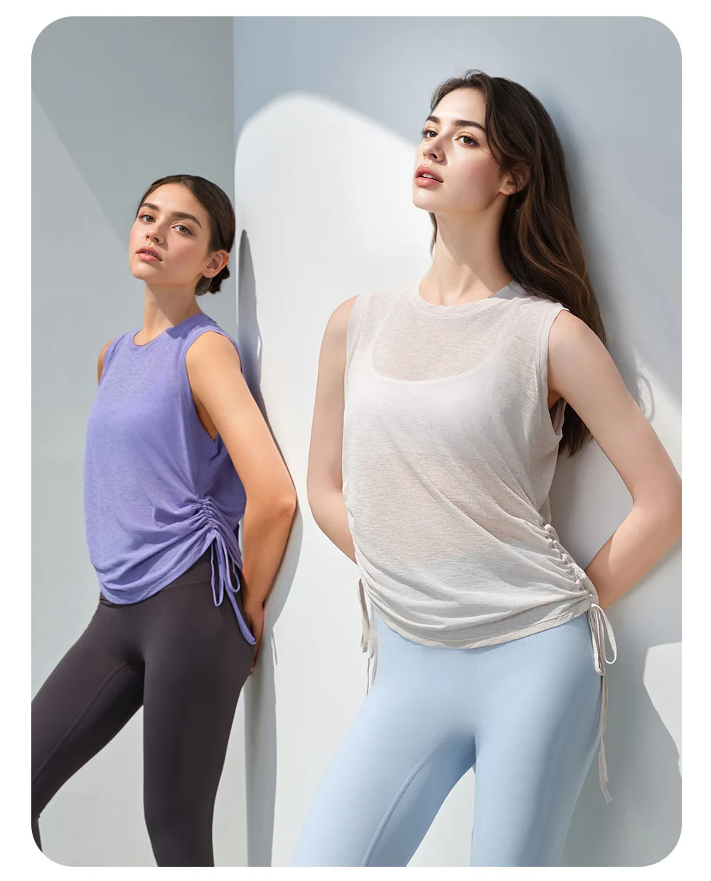 Women's Cooling Slub Fabric Sleeveless Yoga Cover Up Drawstring Hem Flattering Fit for Pilates Gym