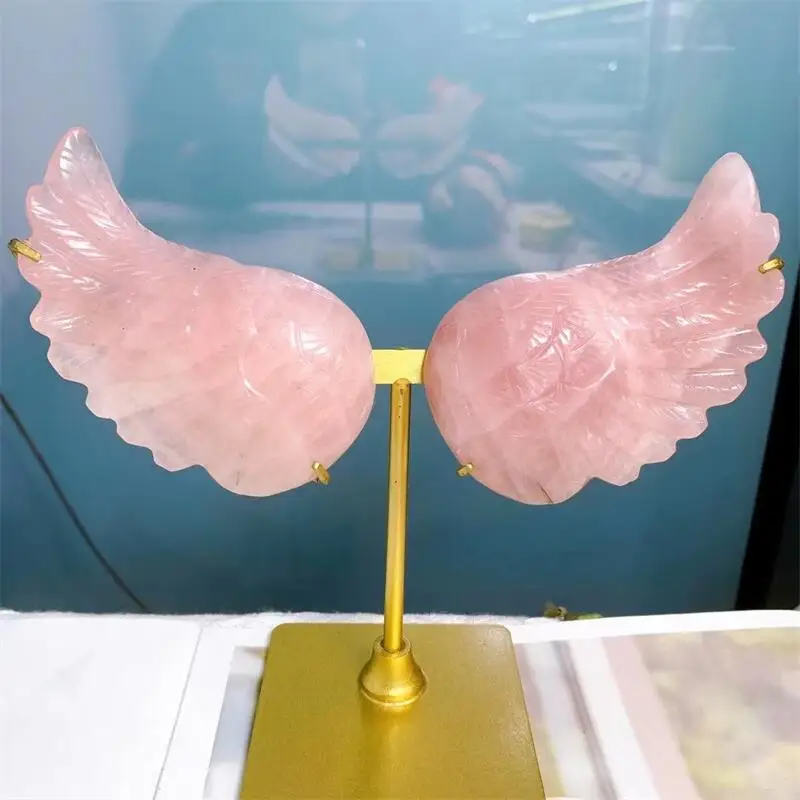 

Natural Rose Quartz Angel Wings Crystal Carving Healing Girl Birthday Present Sense Of Atmosphere Ornament Holiday Gift 1pair