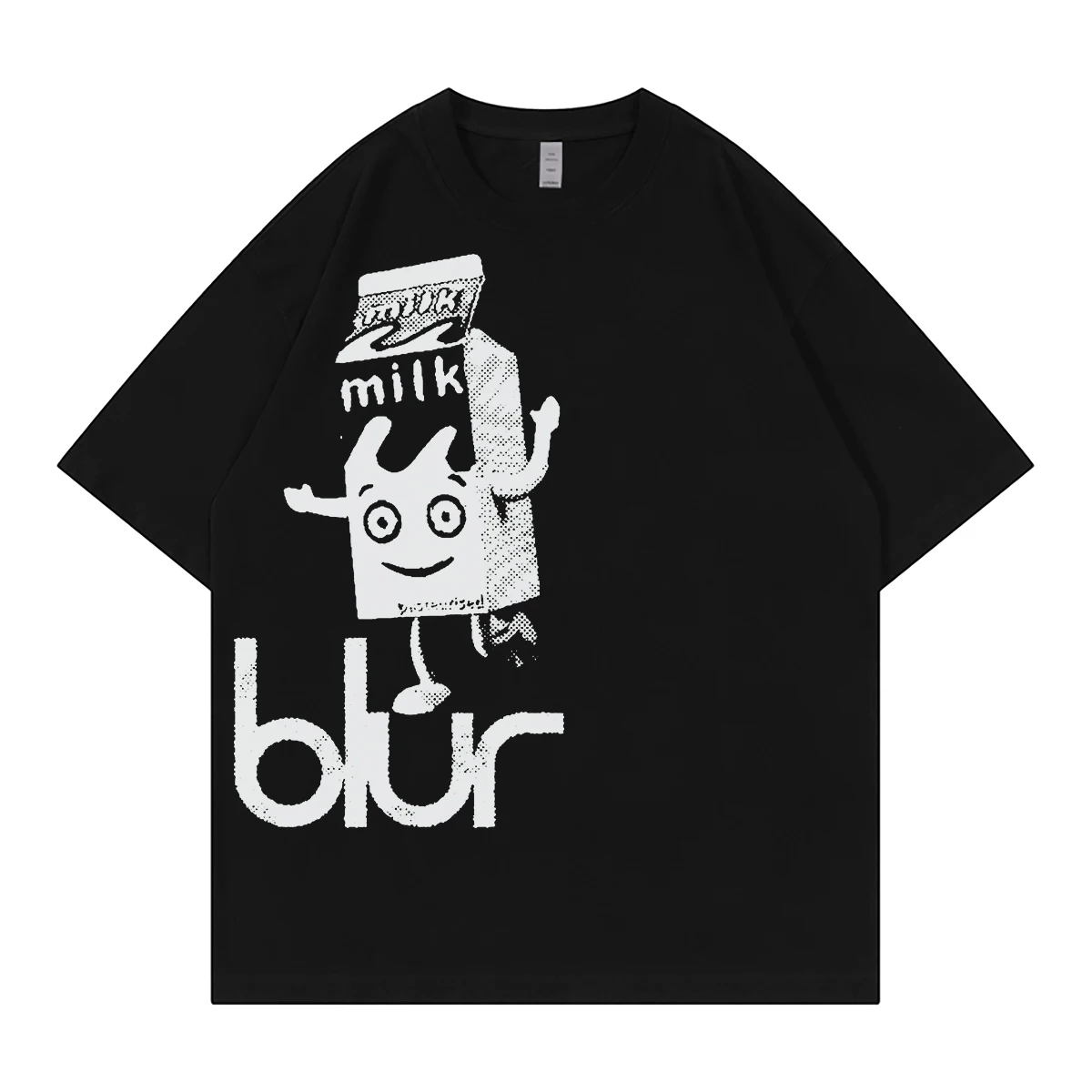 

Blur Band Small Milk Casual Vintage American Street VTG Shoulder Loose Cotton Crew Neck Rock Short Sleeve T-Shirt