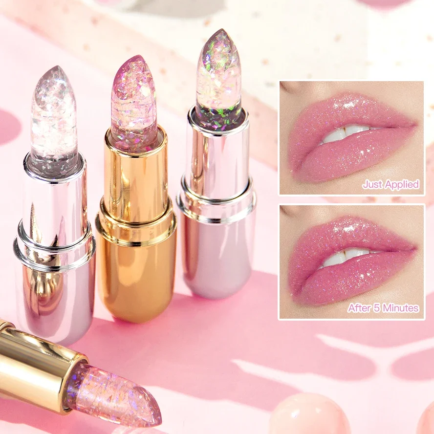 Bálsamo labial hidratante de color con purpurina, lápiz labial mágico que cambia de Color con la temperatura, brillo de labios de diamante con espejo brillante, resistente al agua