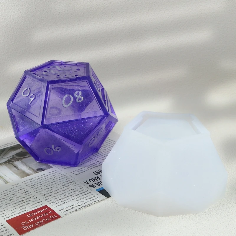Molde de silicona para taza de vela de dados de hormigón, caja de almacenamiento de dados de cemento de yeso DIY