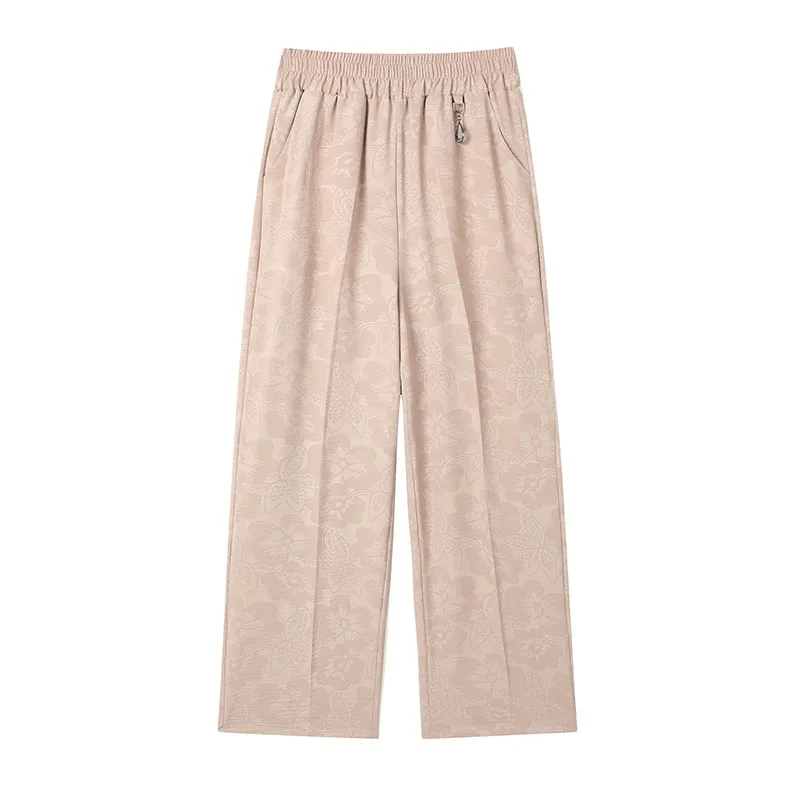 Calça reta feminina, bolsos de cintura alta, calças de perna larga, flores sólidas, todos os fósforos, elegante senhora do escritório, primavera, verão