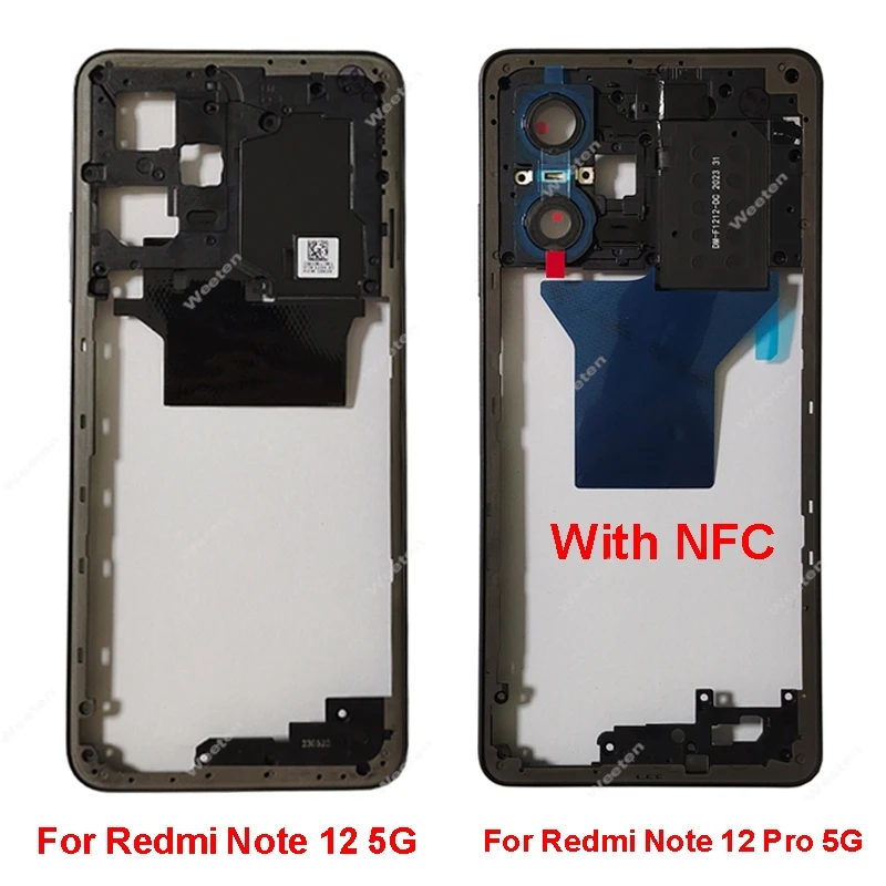 Middle Frame Housing For Xiaomi Redmi Note 12 Note 12 Pro 5G Middle Frame Bezel Holder Cover with Side Buttons Repair Parts