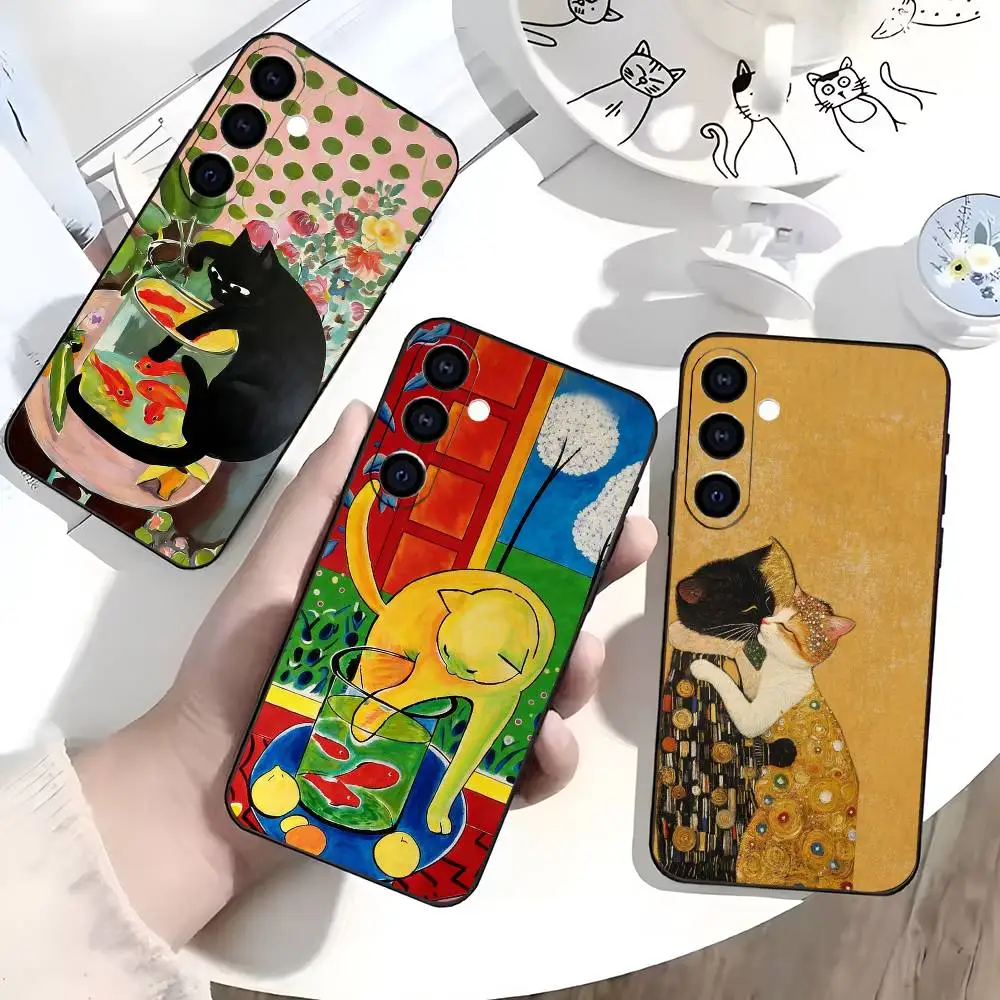 Funny Artistic Cat Painting  Phone Case For Samsung Galaxy A73,A72,A71,A70,A53,A52,A51,Others Soft Black Cover