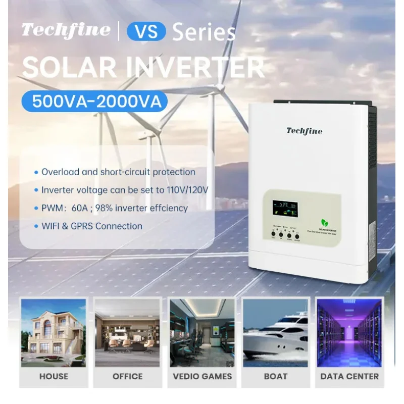 Techfine Pure Sine Wave 12V 24V DC to AC 220V Off Grid Low Frequency Home UPS All in One MPPT Charge PV Power Inverter