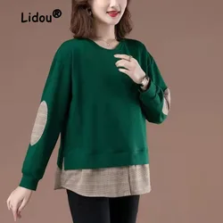 Sudaderas a juego de colores de manga larga para mujer, blusa holgada de retazos con cuello redondo para oficina que combina con todo, Top informal de moda para mujer 2023