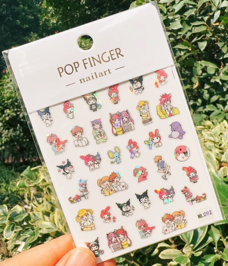 Novo sanrio laser kuromi adesivos de unhas bonito dos desenhos animados minha melodia adesivos para unhas decalques suprimentos de unhas dly decoração de unhas