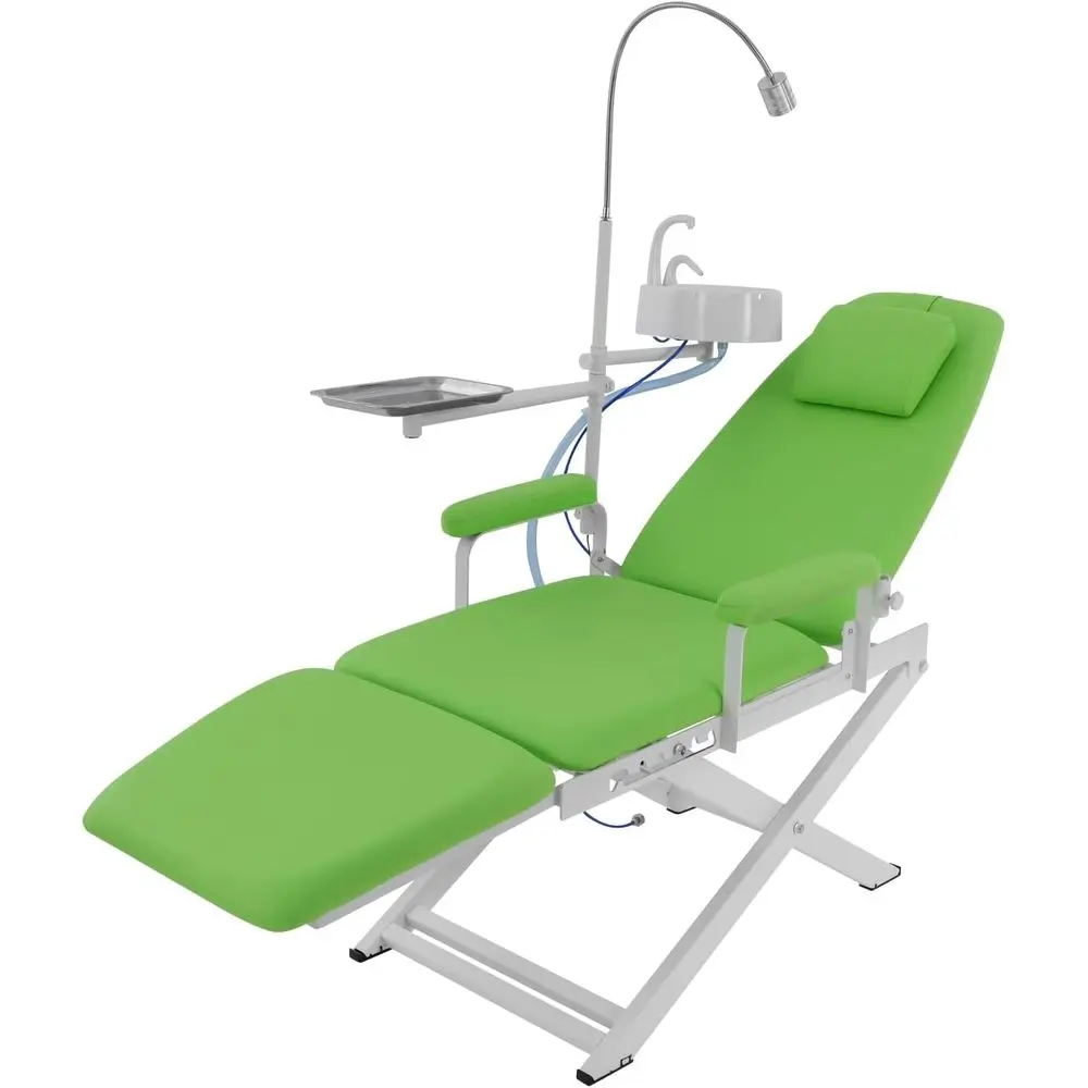 

Green Proportional Dental Chair with 360° LED Light, Spittoon, Adjustable Height & Backrest, 330lbs Capacity