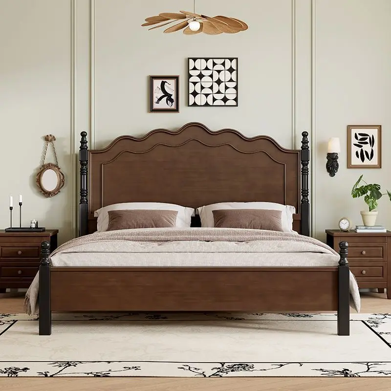 American style, solid wood bed 1.5 1.8M double, modern, simple, medieval, retro