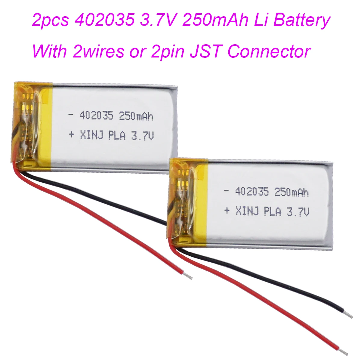 

2pcs 3.7V 250mAh 0.92Wh Rechargeable Li-Polymer Lopo Battery JST 2Pin 1.0/1.25/1.5/2.0/2.54mm Plug 402035 For Bluetooth Speaker