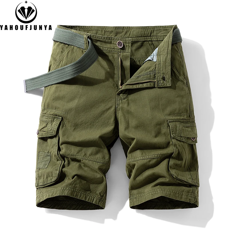 New Men Summer Outdoor Leisure Buttons Cargo Style Shorts Men Solid Straight Cotton Comfortable Fashion Design Short Pants Male