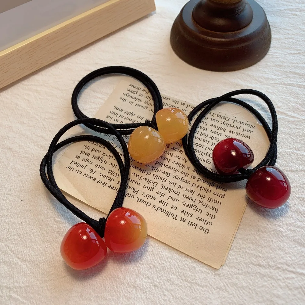 

Cherry Hair Tie Red Elastic Hair Band for Women Korean Style High Stretch Non Slip Ponytail Holder Daily Workout Party Use Gift
