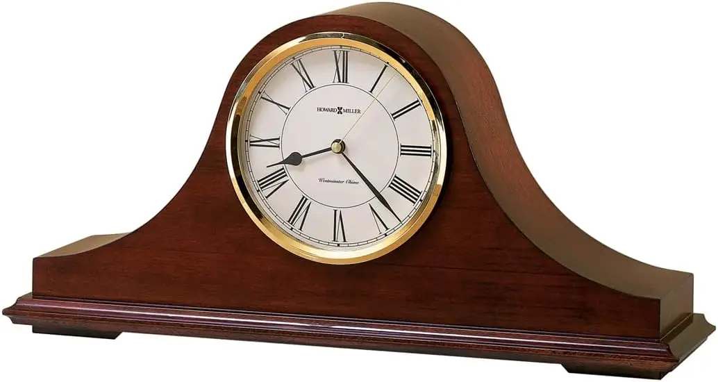 Howard Miller Christopher Mantel Clock – Hardwood Table Clock, Quartz Movement, Westminster Chime, Brass Bezel, Roman Numerals,